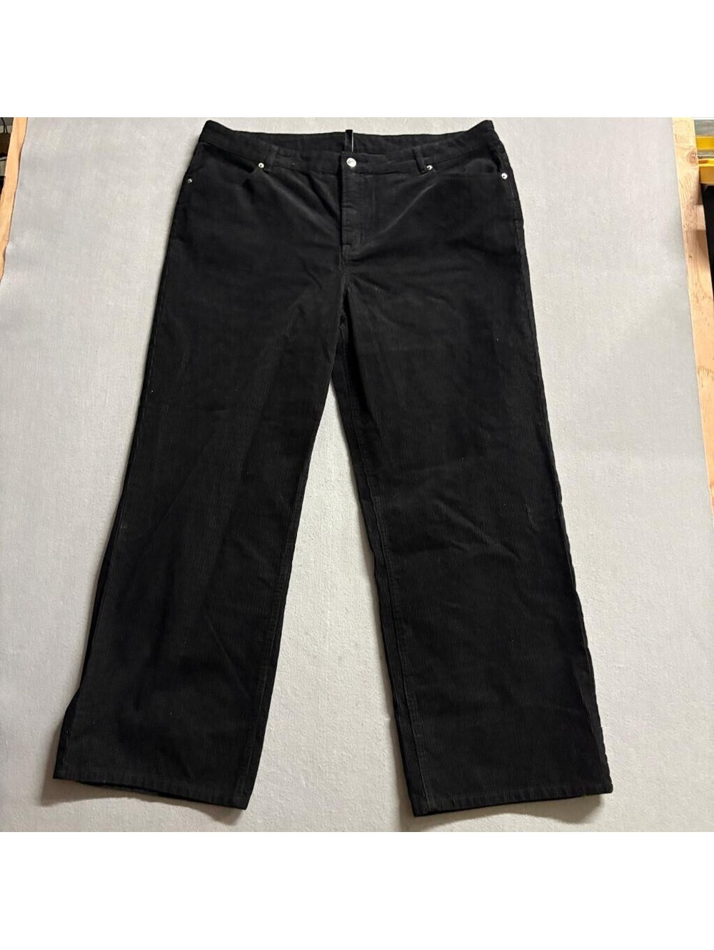H&M Divided Corduroy Pants Womens Size 18 Black Wide Leg High Rise 100% Cotton